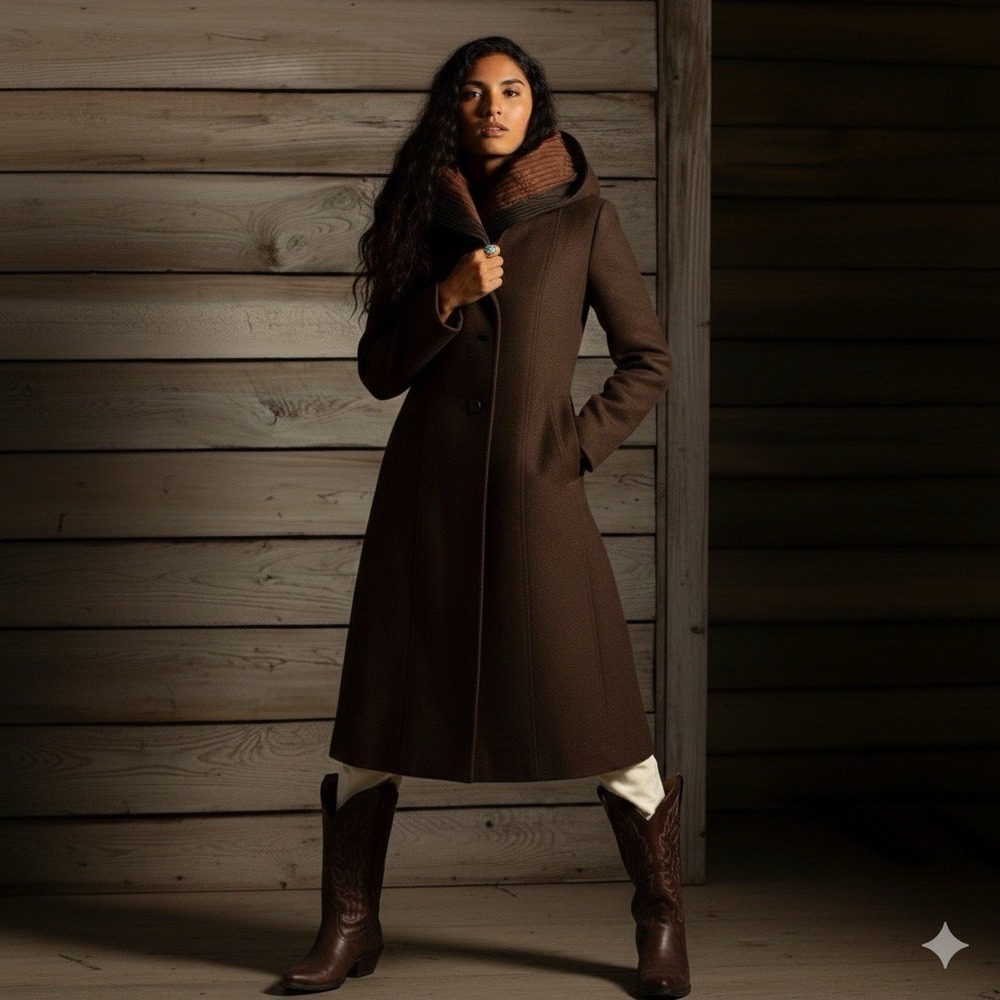 MYCRAPAC‎ Donatella Avant Garde Coat Womens O/P Brown Sculptural Pleated Collar